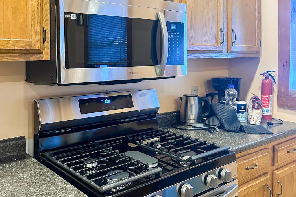 Stainless gas range and microwave